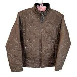 Kerrits Quilted Riding Jacket Brown with Horse Stitching Youth XL